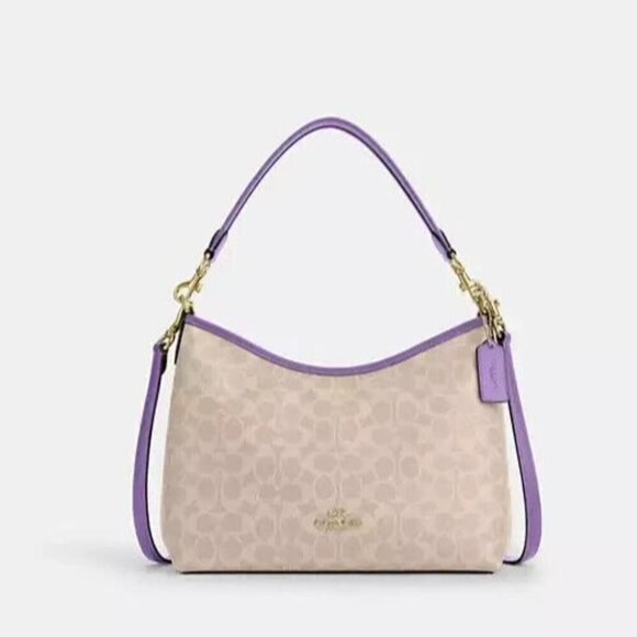 COACHLaurel Shoulder Bag In signature canvas/Im/Sand/Iris NWT Authentic